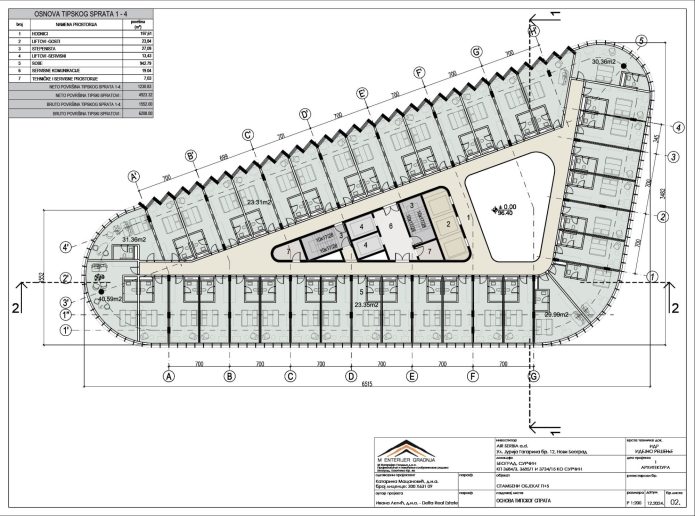 Hotel – osnova tipskog sprata 1–4